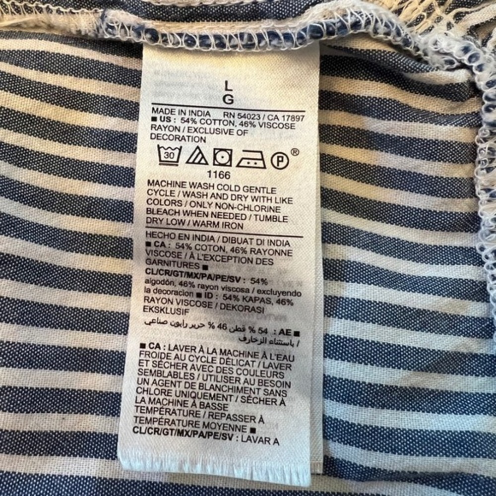 Old Navy Blue White Striped Cotton Tiered Puff Sleeve Cottage Maxi Dress Size L - Picture 7 of 7